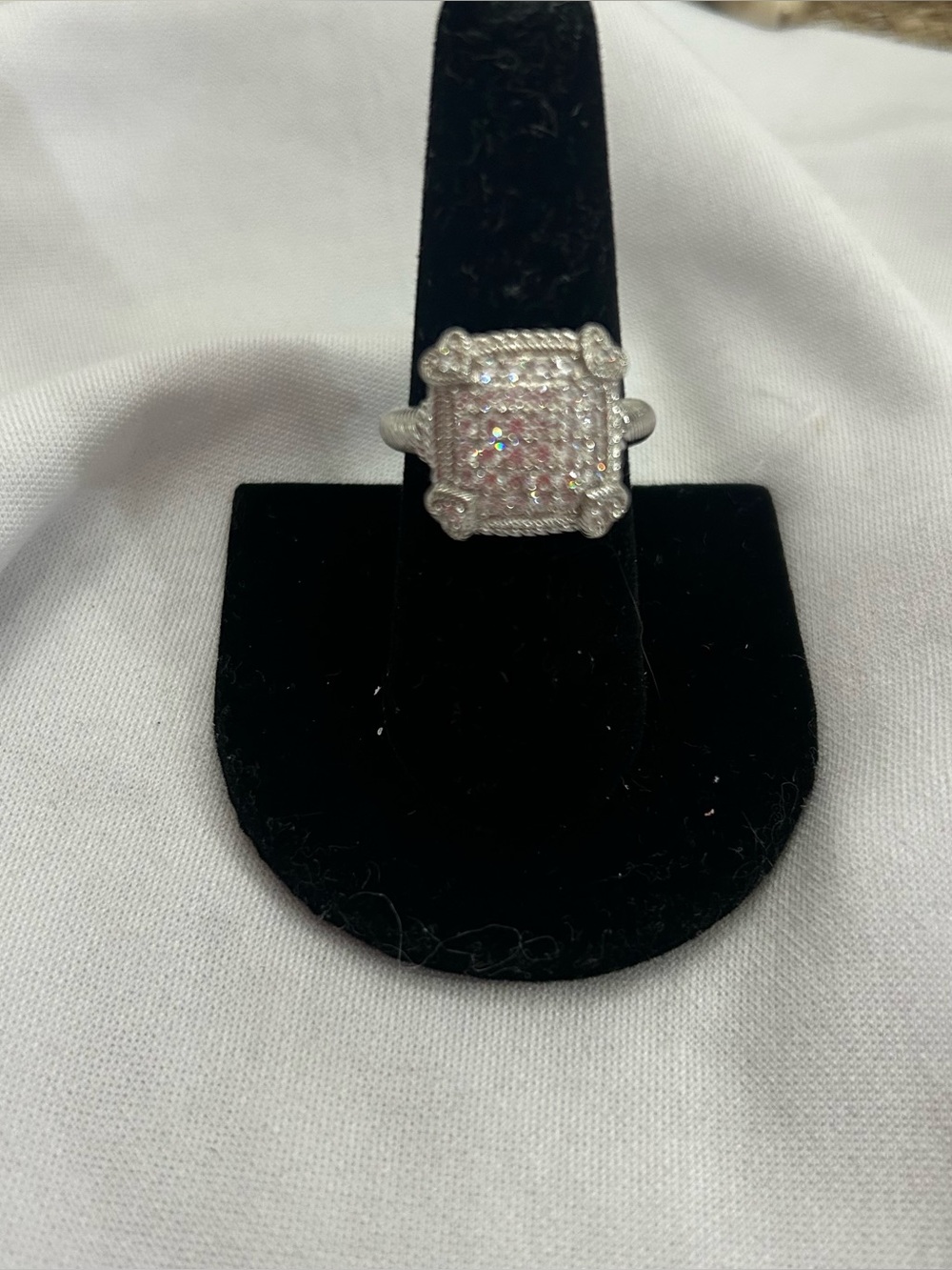 Judith Ripka Sterling Silver Cubic Zirconia Square Halo Ring Size 7